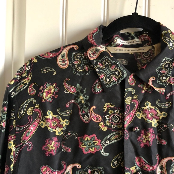 Vintage Anne Pinkerton Paisley Silk Button Up Blouse Paisley Print S - Picture 3 of 10